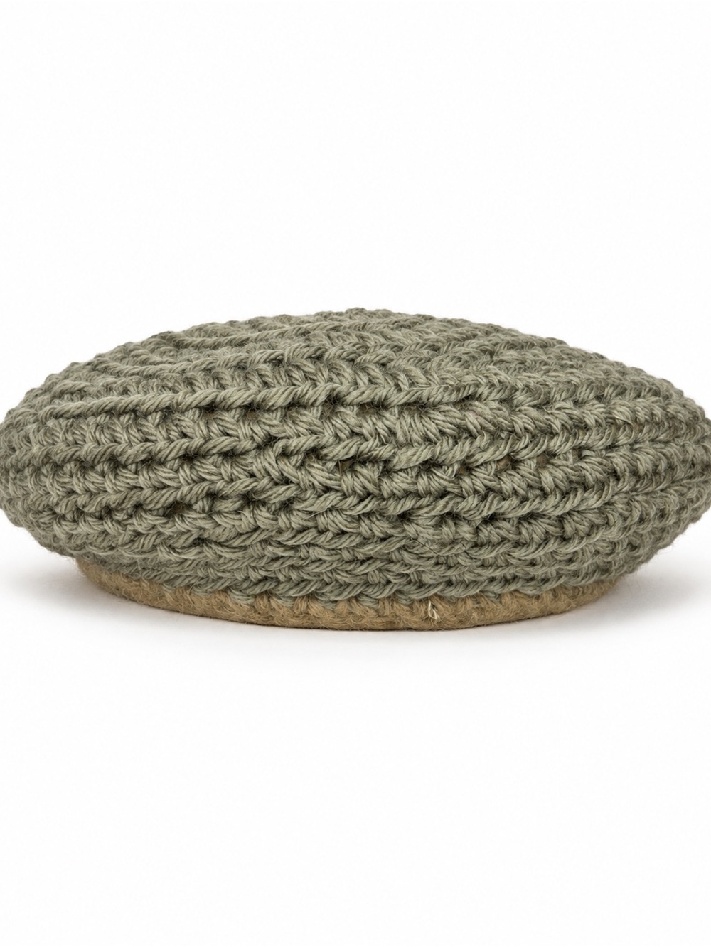 Olive Green Crochet Beret Soft Lined Boho Vintage Style warm fall winter